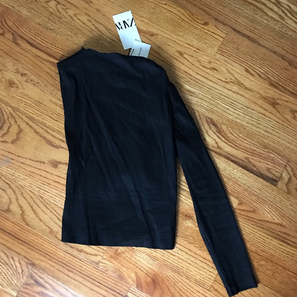 Zara Black One Shoulder Open Back Long Sleeve Top NWT
